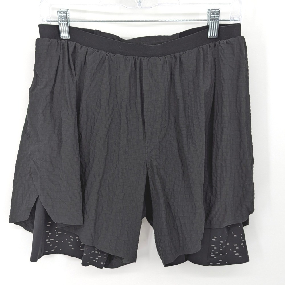 Lululemon Surge Lined Short Mens Large Black Seersucker Running Athletic Active - Picture 2 of 9